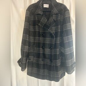 Fashion Bug Black Plaid Button Wool Blend Pea Coat 3x Career Professional